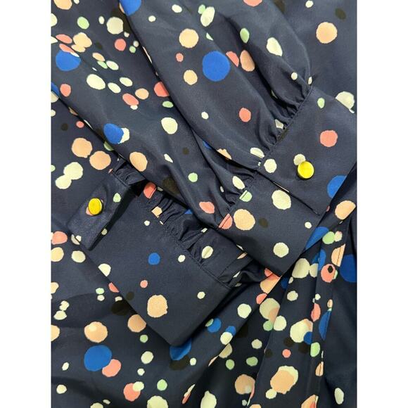 ELIZA J Navy Blue Polka Dotted Pink Faux Wrap Midi Dress V-Neck Size 10 Retro - Picture 11 of 14